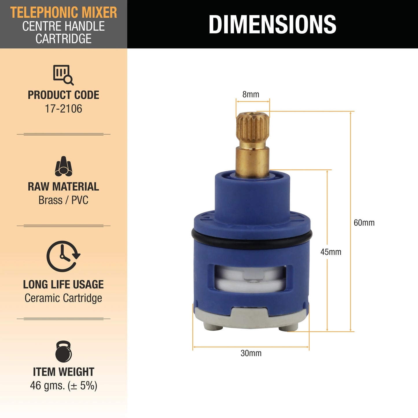 Telephonic Mixer Centre Handle Cartridge (Pack of 2) sizes
