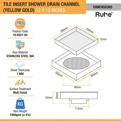 Tile-Insert Shower Drain Channel (12 x 12 Inches)