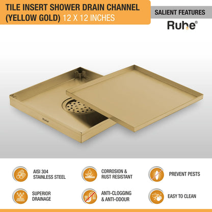 Tile-Insert Shower Drain Channel (12 x 12 Inches)