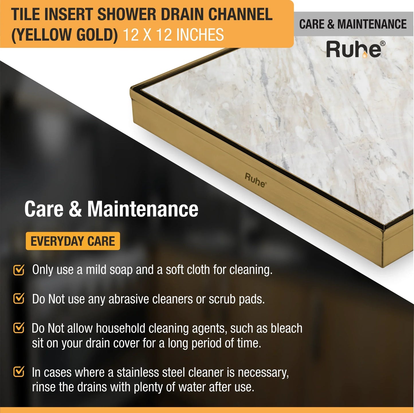 Tile-Insert Shower Drain Channel (12 x 12 Inches)