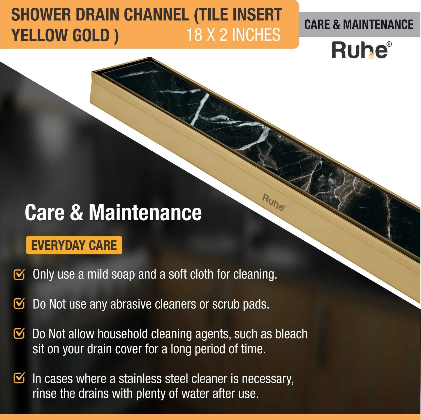 Tile-Insert Shower Drain Channel (2 Inches)