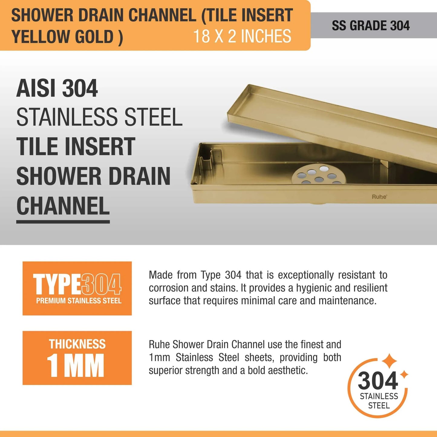 Tile-Insert Shower Drain Channel Coloured (2 Inches)