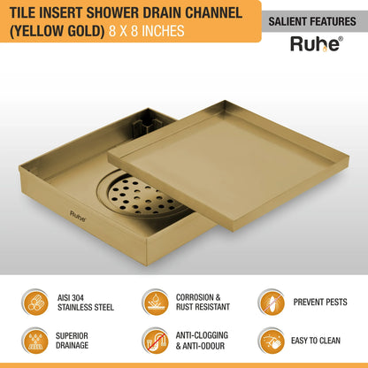 Tile-Insert Shower Drain Channel (8 x 8 Inches)