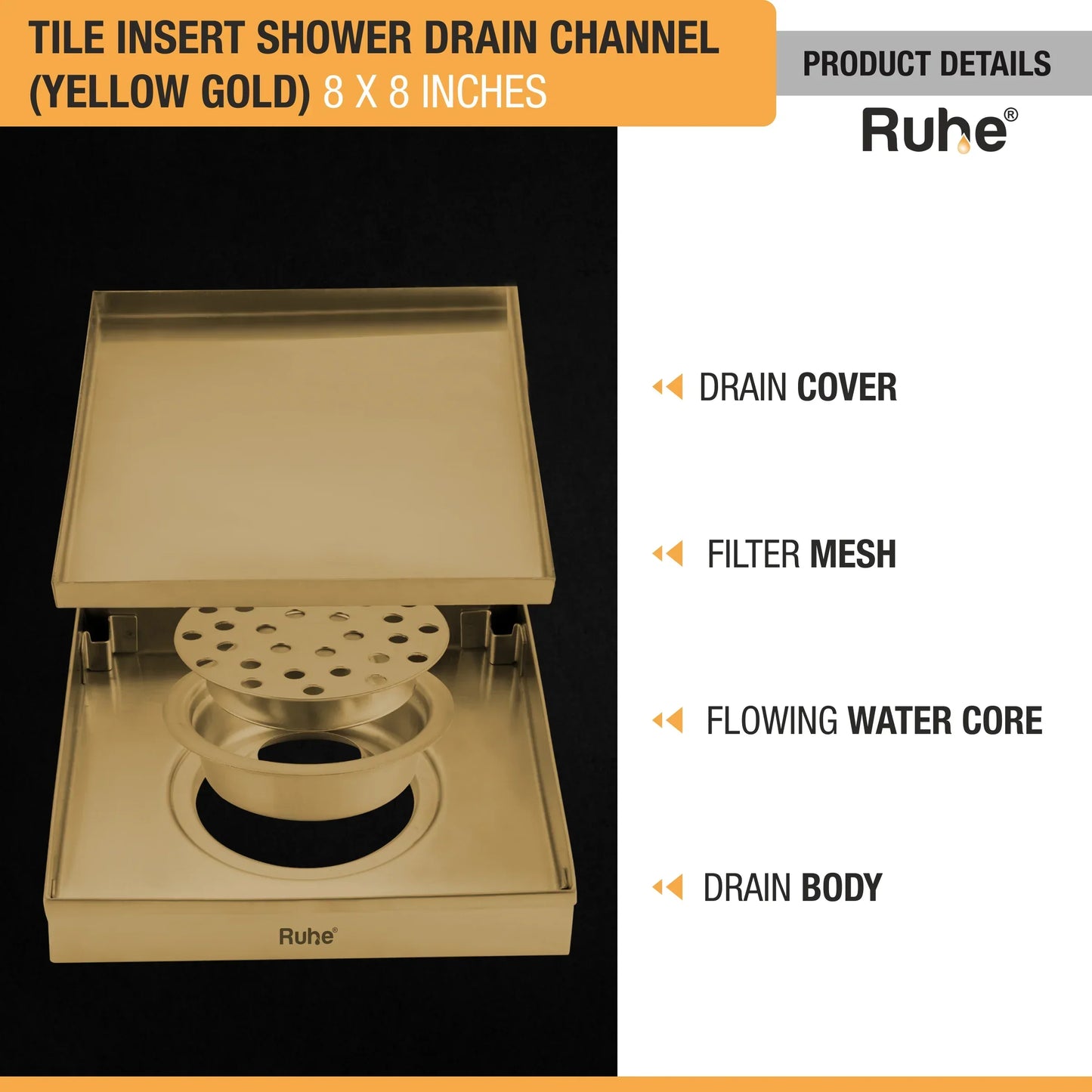 Tile-Insert Shower Drain Channel (8 x 8 Inches)