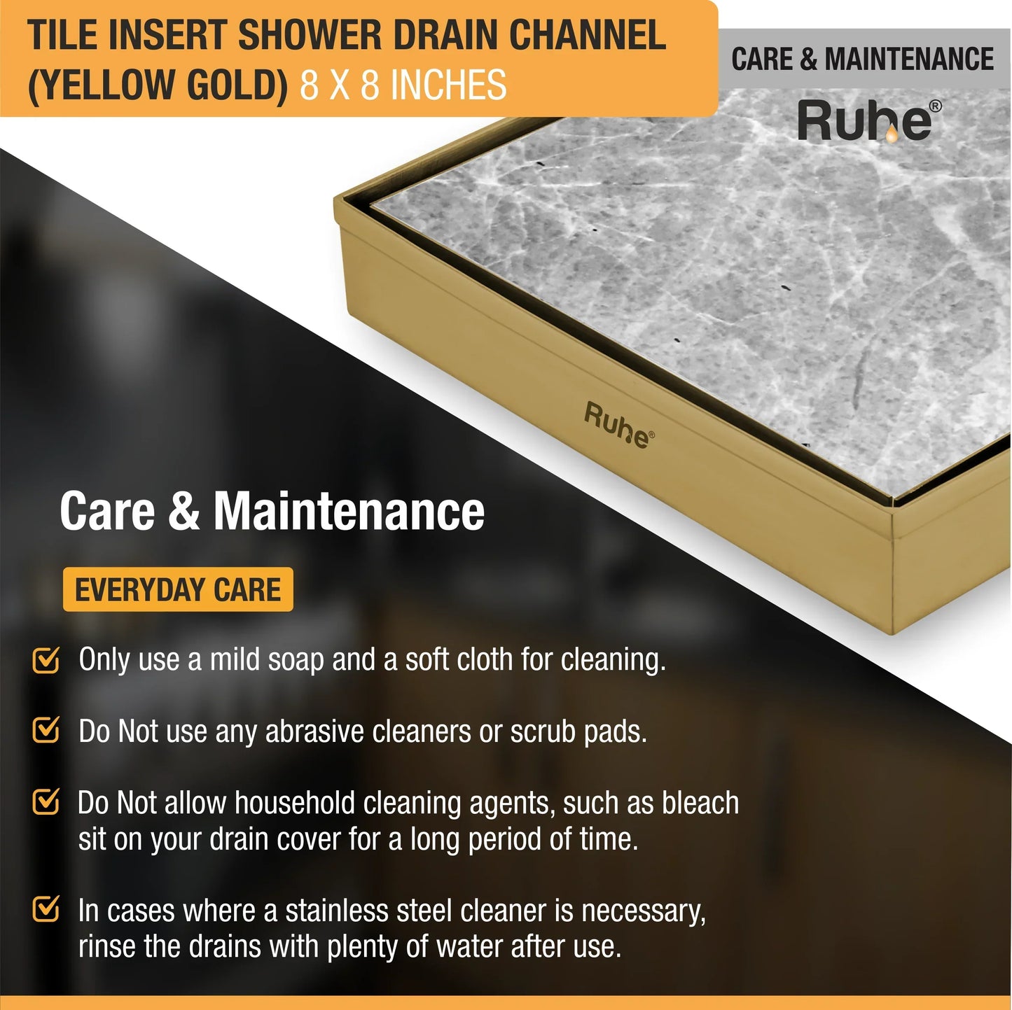 Tile-Insert Shower Drain Channel (8 x 8 Inches)
