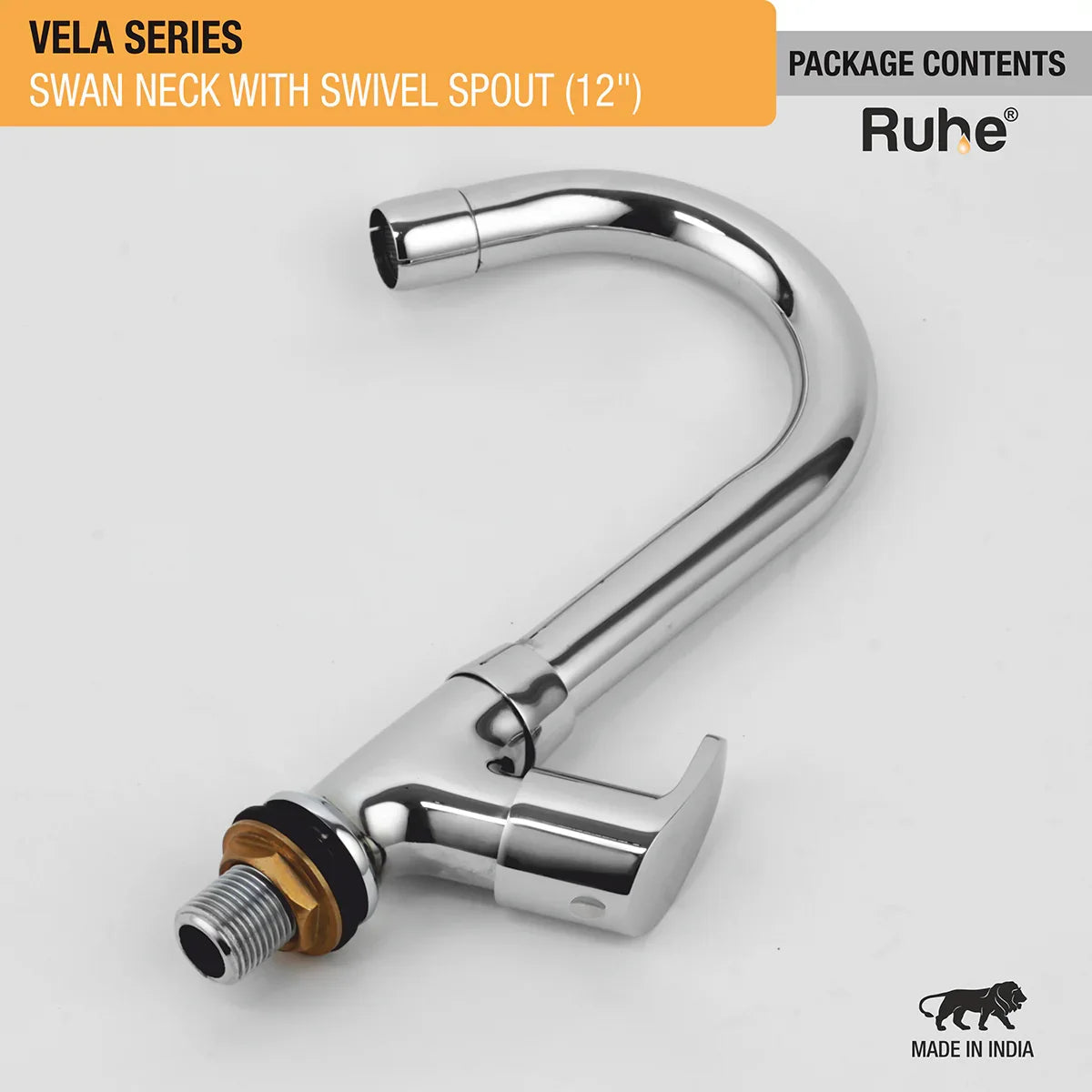 Vela Swan Neck with Small (12 inches) Round Swivel Spout Brass Faucet package content