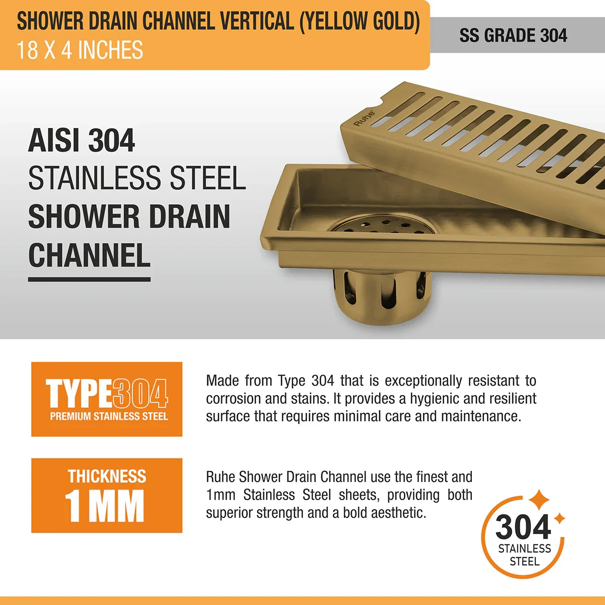Vertical Shower Drain Channel (4 Inches)